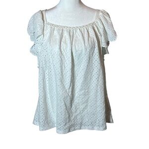 Joie Eyelet Flutter-Sleeve Blouse • NWT • White • Size Small